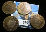 1802, 1814, 1822, & 1824 U.S. Large Cents, all have been laquered years ago to prevent them from mor