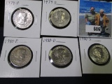 1979 P, D, & 1980 P, D, & S Susan B. Anthony Dollar Coins, all Brilliant Uncirculated.