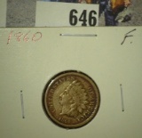 1860 Indian Head Cent, Copper-nickel, Fine.