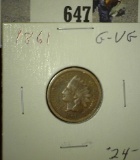 1861 Indian Head Cent, Copper-nickel, G-VG.