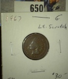 1867 Indian Head Cent, Good with a light scratch.