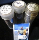 1955 D, 65 P, & 70 D Gem BU Solid-date Rolls of Jefferson Nickels.