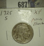 1925 S Buffalo Nickel, EF details, some porosity nets VF.