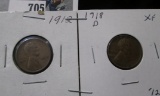 1912 P Fine + & 18 D EF Lincoln Cents.