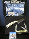 1958-2013 Schrade Old Timer 55th Anniversary Two-Knife Set in a large Tin.