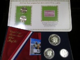 2004 P & D Sacagawea Dollar Set with Stamp in display card; & 1976 S Three-piece Silver Proof Set.