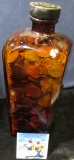 Antique Photographic Chemical Amber colored Bottle full of what appears to be Old Wheat Cents. Not c