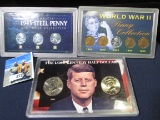 Complete 1943 Steel Penny Mint Mark Collection, encased; World War II Penny Collection, encased; & a
