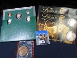 1995 S U.S. Proof Set; Denver Mint Bronze medallion; & 2009 P & D Log Cabin Commemorative Cents in a
