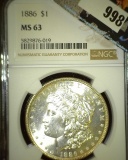 1886 P NGC slabbed MS 63 Morgan Silver Dollar.