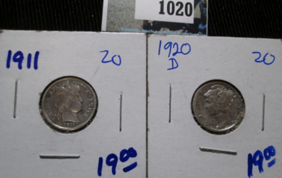 1911 Barber Dime & A 1920-D Mercury Dime