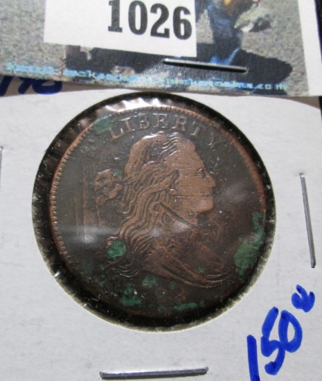 1798 Draped Hair Large Cent With Corrosion
