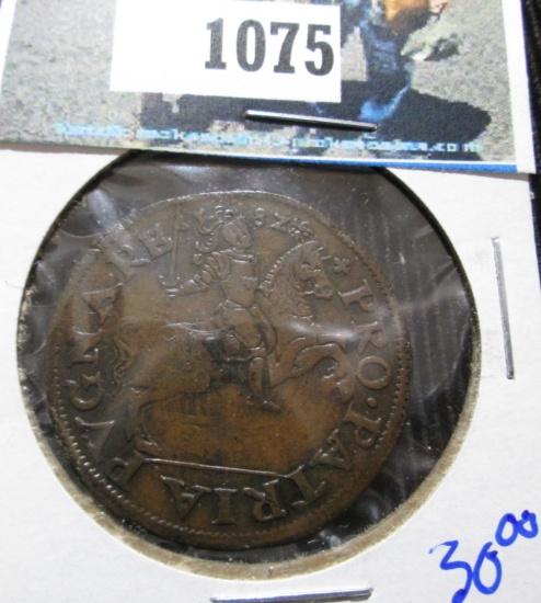 Half Dollar Sized Jetton With A Knight With A Sword On Horse Back On The Front.  On The Reverse Is A