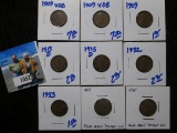 1909 P, (2) 09 P VDB, 13 D, 15 D, 32 P, 33 P, & (2) 1955 P Poor Man's Double Die Lincoln Cents. All