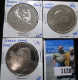 3- Crown Sized Coins From Sierra Leone Which Includes 2005 Proof $1 Coin, Proof 2010 One Dollar Coin