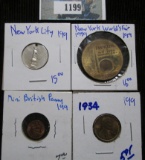 Sterling Silver New York City Token, Mini British Penny, Beautiful 1934 Wheat Cent, & 1939 New York
