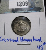 12th Century Silver German States- Schwabisch Hall Heller (Penny) With The H& Of God On The Front