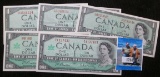 3- Crisp Series Of 1954, & 2- Crisp Series Of 1967 One Dollar Canadian Notes