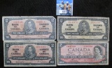 Canadian Note Lot Includes 3 $2 Bank Notes Series Of 1937 & 1- Seies Of 1954 $2 Bank Note