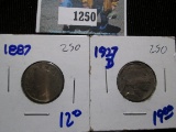 1887 V Nickel & 1927-D Buffalo Nickel
