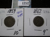 1859 & 1862 Early Date Indian Head Cents