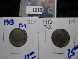 1913 Type & Type 2 Buffalo Nickels