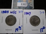 1883 No Cents & A 1907 V Nickel