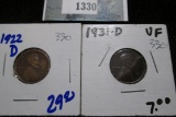 1922-D & 1931-D Wheat Cents
