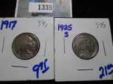 1917 & 1925-S Buffalo Nickels