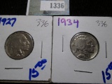 1927 & 1934 Buffalo Nickels