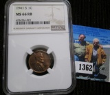 1941-S Wheat Cent Graded Ms 66 Reddish Brown By Ngc