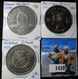 1977 50-Pence Coin From The Falkl& Isl& s, 2000 British 5 Pounds Coin, & A One Dollar Coin From The