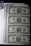 Uncut Sheet Of 4- Series Of 1976 Two Dollar Star Notes