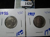 1935 & 1937 Buffalo Nickels