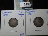 1870 Narrow O & 1871 Canadian Dimes