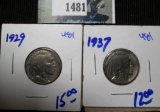 1929 & 1937 Buffalo Nickels