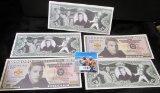 (5) Elvis Presley One Million Dollar Commemorative Banknotes.