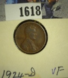 1924 D Lincoln Cent, Semi-key date. VF.