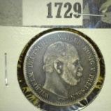 1876 C Prussian Germany Silver Two Mark depicting Kaiser Wilhelm Konig V.