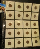 20-pocket plastic page full of Lincoln Cents dating 1918D-27P..