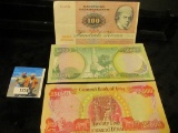 Series 1972 Denmark 100 Kroner; Iraq 10,000 & 20,000 Dinars Banknotes.