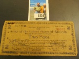 Military Script of 1943 The Army of the United States of America Will Pay to the Bearer on Demand Tw