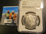 1880 S Morgan Dollar slabbed by NGC MS 63. This piece actually exhibits wonderful Prooflike fields,