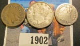 1861 Indian Head Cent, Copper-nickel, G; 1883 NC Liberty Nickel VF+; & 1847 U.S. Seated Liberty Dime