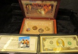 22Kt Gold Accented $2 Legal Tender Note & a 2013 Set of accented Native American Golden Dollars.