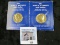 Pair of 1985 Kennedy Half Dollars, counter stamped 1960 and plated in 24K gold, in special packaging