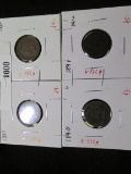 Group of 4 Indian Head Cents, 1887 VG, 1888 VG/F, 1890 G, 1891 F dark, group value $16+