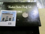 1866 U.S. Three Cent Nickel from the Civil War era (holed); & 1982 S U.S. Proof Set original as issu