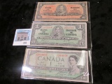 Series 1937 $1 & $2 Canada Banknotes; & Series 1954 Canada $1 Banknote.