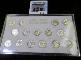 1941-45 S United States Mercury Dime Short Set in GEM BU, stored in a white holder with gold letteri